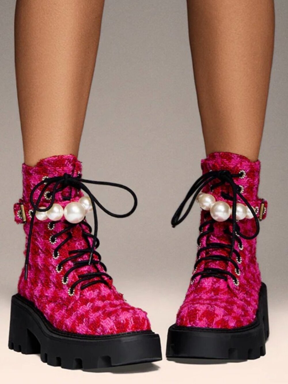 Betsey Johnson Jonnie Fuchsia Multi Chunky Combat Boots 8 NWOB
